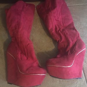 Faux suede platform boots